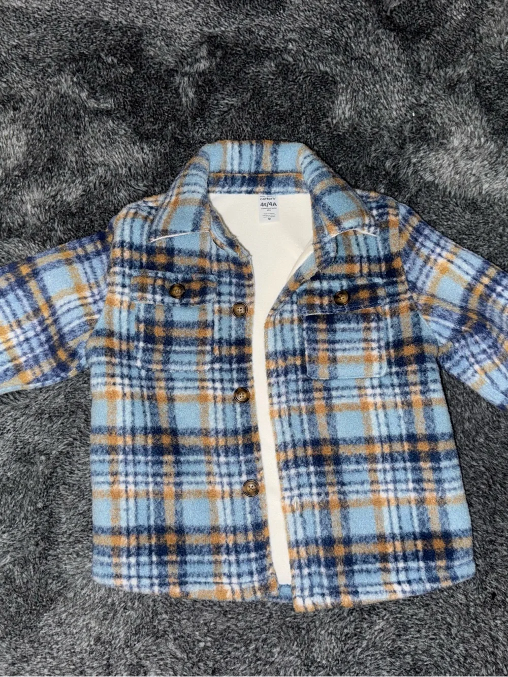 Carter's Blue, Navy and Tan Plaid Fleece Jacket